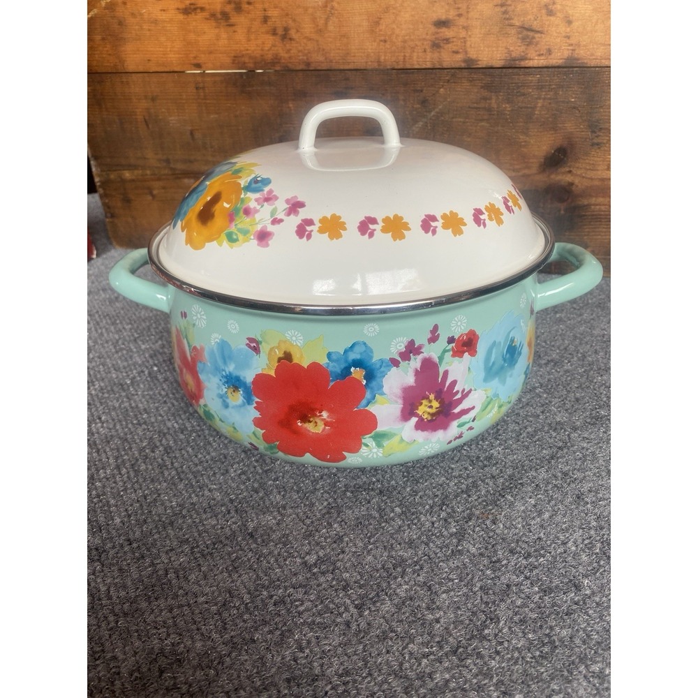 THE PIONEER WOMAN Breezy Blossom 4 Quart Dutch Oven Enamel Steel Floral Lid